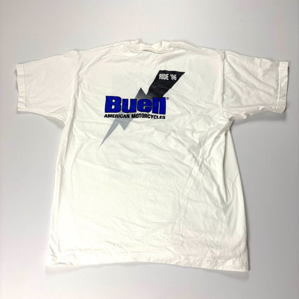 Vintage Buell Motorcyles Thunder Lightning T Shirt White Sz XL 1996 USA Bike - Picture 4 of 6